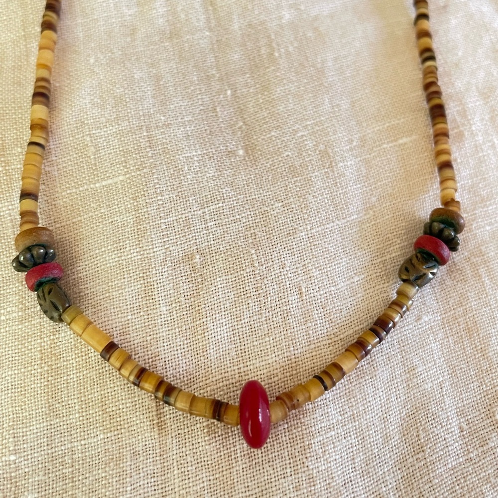 Boho Beaded Necklace with Red Accent - Picture 1 of 3